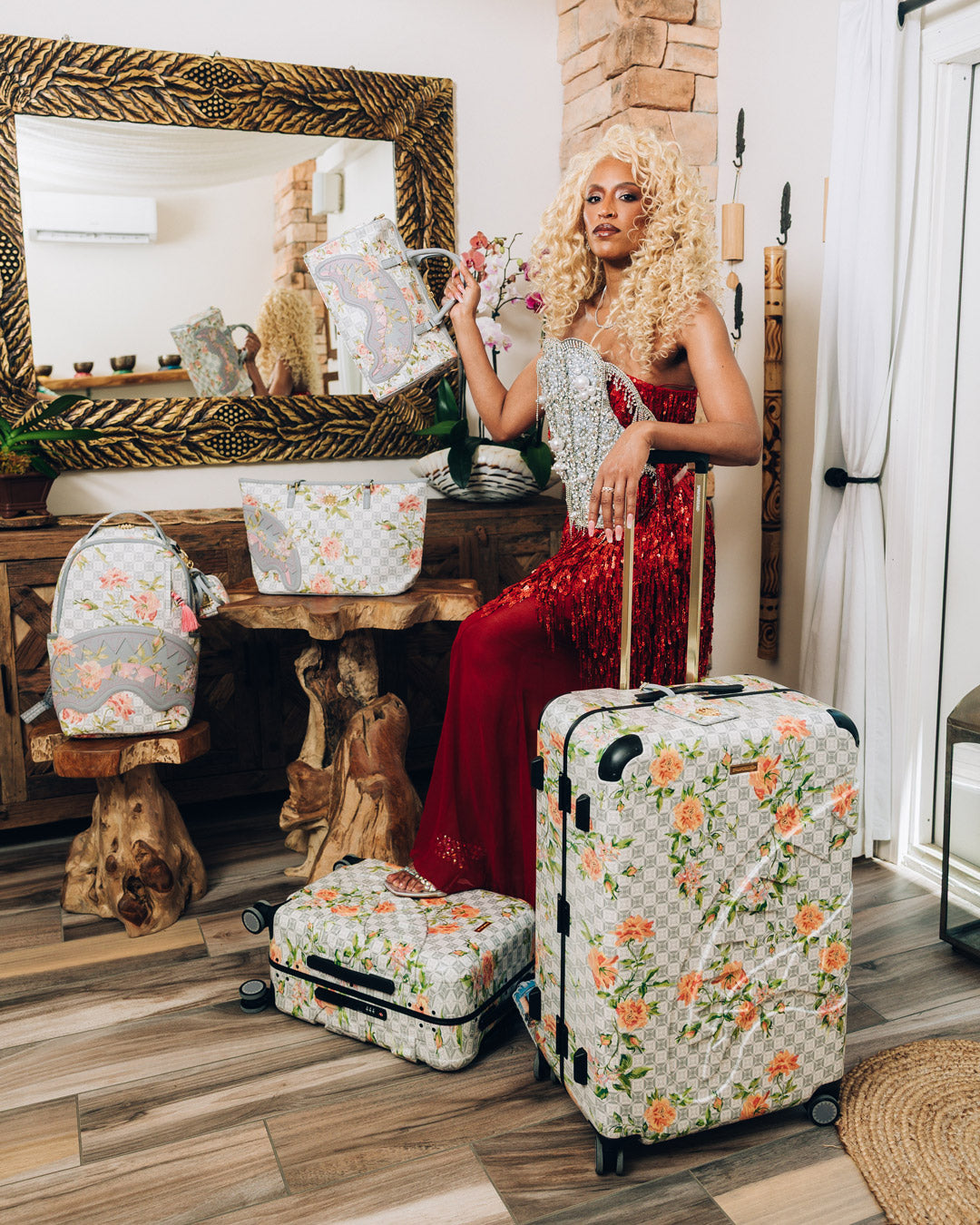 A.I. AFRICAN INTELLIGENCE ELEGANT ENERGY SHARKITECTURE FULL SIZE LUGGAGE - SANDFLOWER COLLAB